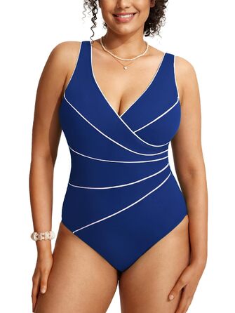 Купальник жіночий Delimira великі розміри, V-подібний виріз, з пом'якшувальними вставками, блакитний (52)