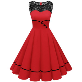 Сукня коктейльна жіноча Bbonlinedress Rockabilly червона, 50-ті, мереживна, з фалдами, без рукавів, з круглим вирізом, розмір XL