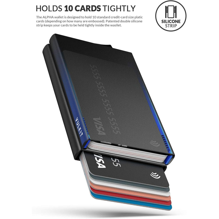 Металевий картхолдер VULKIT з RFID/NFC захистом, чоловівий гаманець-портмоне для 10 карт, чорний