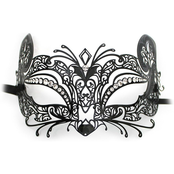 Венеціанська маска ручної роботи Micio Lux чорна з кристалами Swarovski для жінок