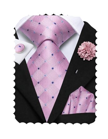 Чоловіча краватка Hi-Tie з набором (покарманець та запонки) для весілля та бізнесу, колір Blush Pink (світло-рожевий)