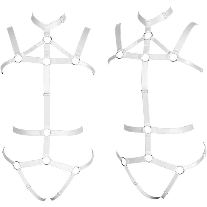 Жіночий комплект корсет, стрінги та пояс: еластичний топ з вирізами для фотосесій, танців, карнавалу в стилі панк-готика (білий)