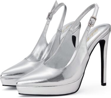 Жіночі вечірні туфлі-шпильки Zhabtuc Plateaupumps сріблясті, закритий носок, slingback, висота підборів 12,5 см, розмір 37 EU