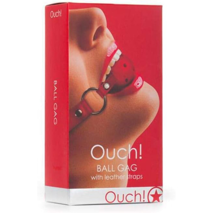 Кнебель для рота та шиї Shots Ball Gag з гумовим м'ячем та баром - червоний, 1 шт.