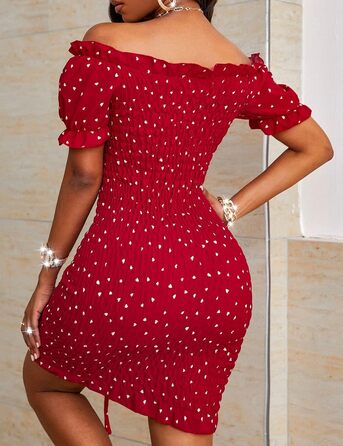 PRETTYGARDEN Сукня-бодікони з відкритими плечима, червона, розмір L, міні, шнурівка, для вечірок та клубів