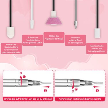 Електричний апарат для манікюру та педикюру NAILGIRLS 11 в 1, 35000 об/хв, з LCD-дисплеєм та педаллю, професійний набір для нарощених нігтів та гель-лаку (Білий)