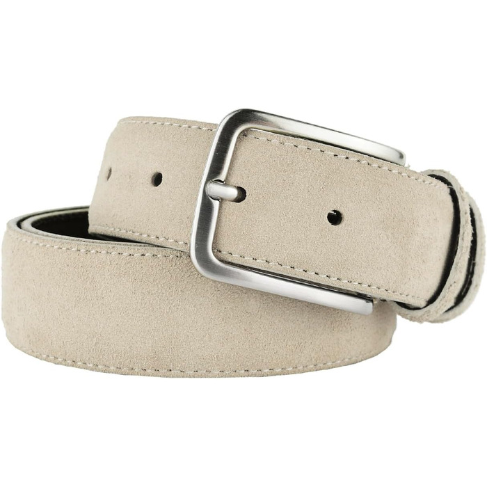Рімень зі справжньої шкіри (wildleder) унісекс, Made in Italy, бежевий, ширина 3.5 см, розмір 115 (50-52)