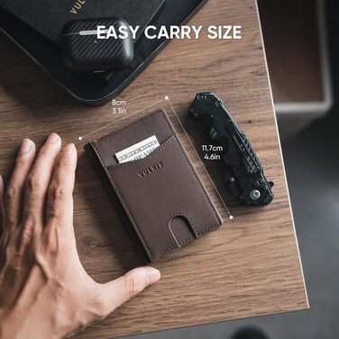 Чоловічий шкіряний картхолдер VULKIT з RFID/NFC захистом, тонкий гаманець для карток на 10 відділень, колір Nappa-espresso