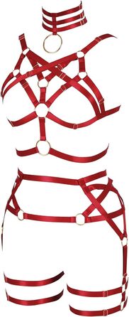 Жіночий корсет-накидка з ремінцями Банссгот. Набір сексуальної білизни в готичному стилі, червоний колір. Регульований розмір, стрінги, готичний раве-стиль