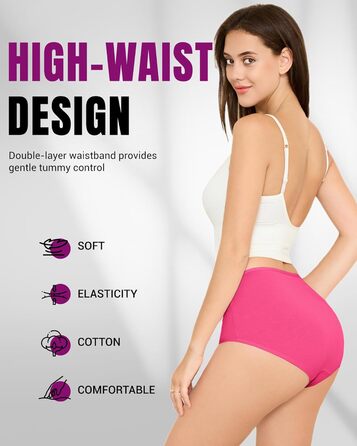 Труси жіночі TANSTC 5 шт. бавовна, висока талія, дихаючі, м'які. Розміри: L, темно-фіолетовий+магента+лимонний+бірюзовий+морський блакитний