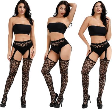 DRESHOW 6 пар мереживних шкарпеток-сіток з високою талією для жінок (6 пар в наборі)