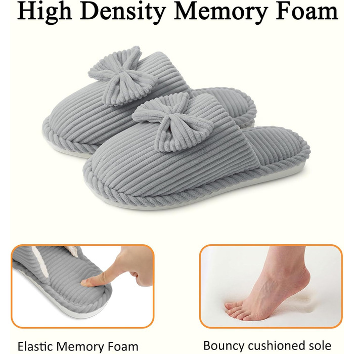 Жіночі зимові капці Coswind з ефектом пам'яті Memory Foam, плюшева підкладка та вельветовий верх, світло-сірі (розмір 40.5/42 EU)
