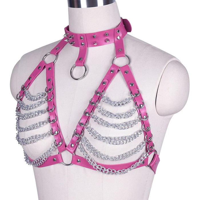 Жіночий шкіряний халат для тіла Petmhs, повне покриття, готичний, панк, пояс для грудей (рожевий)