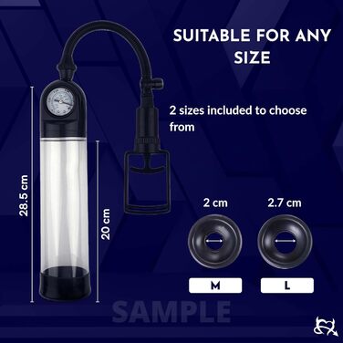 Пумпа для збільшення статевого члена з ручним приводом, 2 кільця, механізм натягу, барометричний дисплей, секс-іграшки для чоловіків, 22 см, прозора