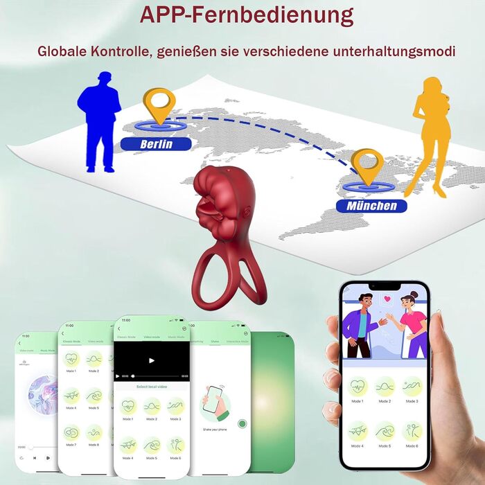 Вібраційний кільце для статевого члена з керуванням через додаток, 9 режимів вібрації/лизання, секс-іграшка для чоловіків, пар та жінок