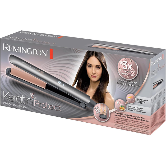 Випрямляч для волосся Remington S8540 Protect з керамічним покриттям, кератином та мигдальною олією, LCD-дисплей, 150-230°C, чорний