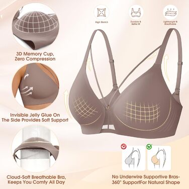 Бюстгальтер BH Daen без кісточок Push Up, сексуальний, безшовний, для сну, V-подібний виріз, класичний (Зірчастий сірий, M)