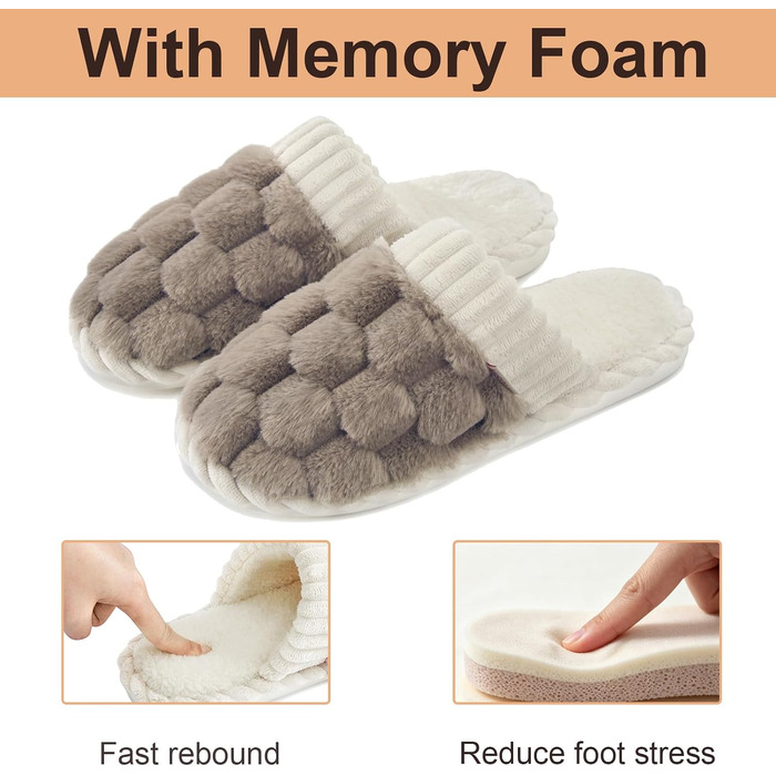 Жіночі зимові домашні капці з ефектом пам'яті (Memory Foam), теплі та м'які, темно-коричневі, розмір 38.5/40 EU