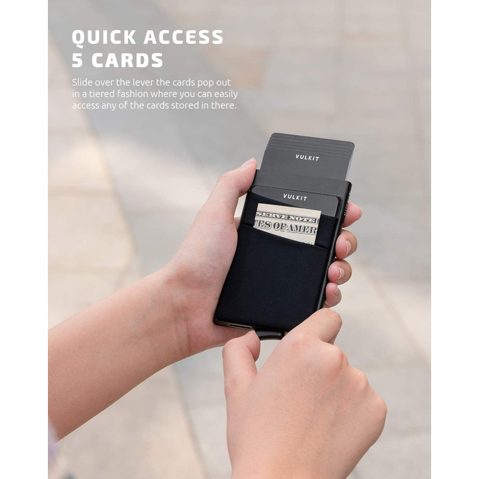 Чоловічий картхолдер VULKIT з RFID/NFC захистом, міні-гаманець для 5-7 карт та купюр, чорний