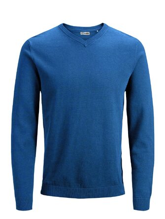 Чоловічий в'язаний светр Jack & Jones однотонний, синій (Classic Blue), розмір S