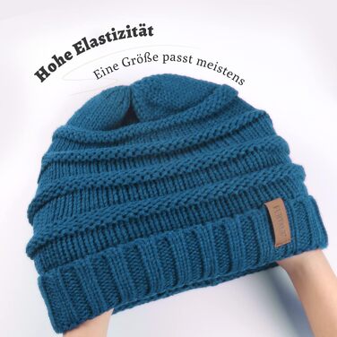Жіноча в'язана шапка-біні FURTALK Slouch Beanie у стилі street style, м'яка зимова шапка грубой в'язки (один розмір, синя)