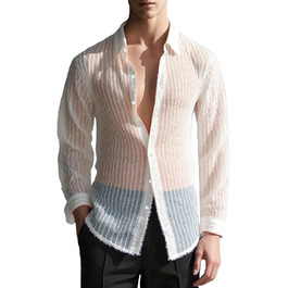 Чоловіча сітчаста сорочка Foweknow з паєтками, прозора, довгі рукави, для клубів, біла