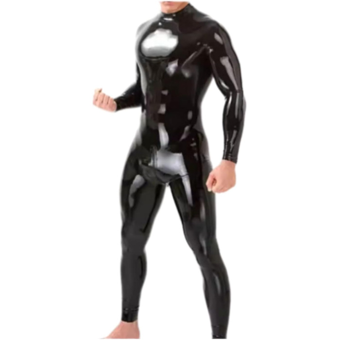 Латексний комбінезон для чоловіків Viyoli з латексом, червоний, з блискавкою в паху