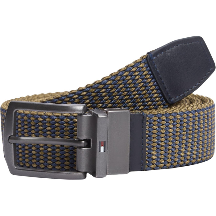 Чоловічий ремінь Tommy Hilfiger Denton Elastic Rev (AM0AM14574) двосторонній, еластичний, колір Khaki Platinum Olive, розмір 85