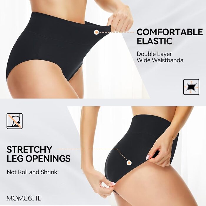 Труси жіночі бавовняні з високою талією, 5 шт. від Unterhoen - дихаючі, еластичні, м'які (чорний*3+сірий*2) (S, чорний*2+нюдовий*2+білий*1)