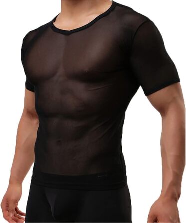 Чоловіча прозора футболка з мережива, сексуальна нижня білизна, чорна. Ідеальна для дому та вечірок.