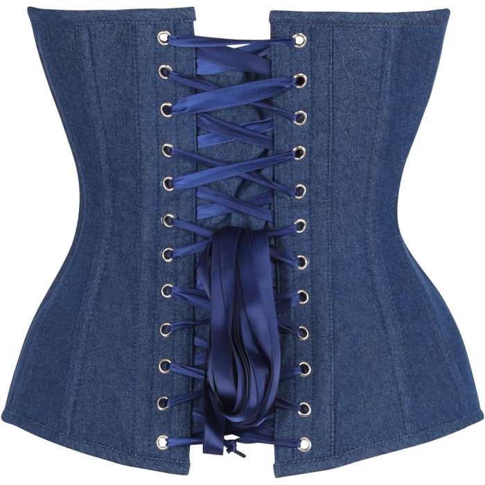 Корсет Daisy Corsets з темного джинсу з глибоким декольте, Overbust, сталеві ребра, блакитний, для жінок