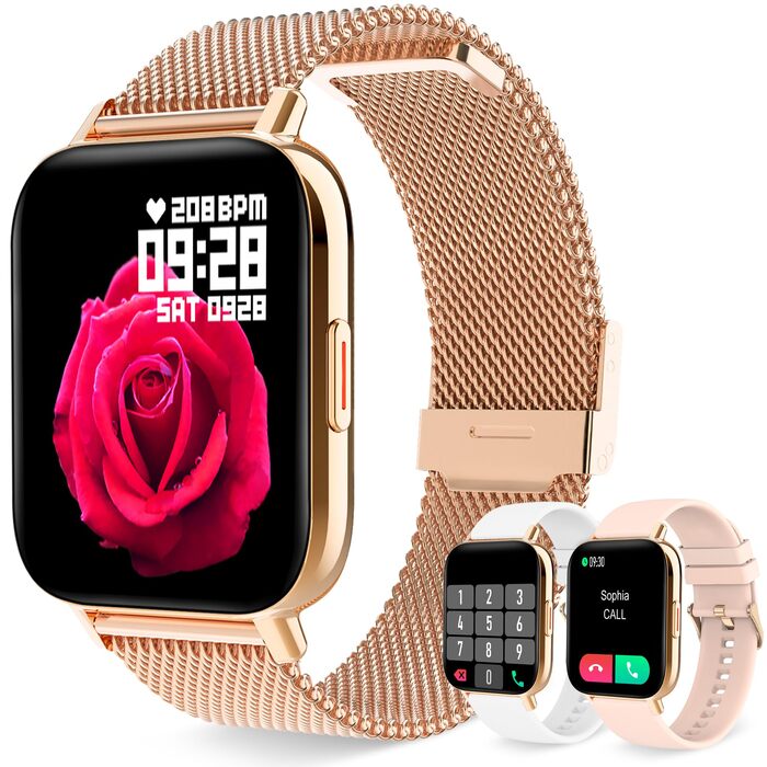 Смарт-годинник для жінок Rose Gold: фітнес-трекер з функцією дзвінків, моніторингом серцебиття, SpO2, сну та менструального циклу, екран 1.69