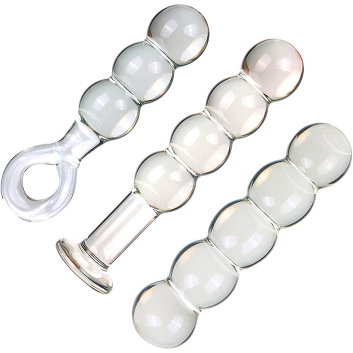 Скляний дилдо ZDJBFA 50 мм, 3 перлини: анальні кульки, масаж простати, стимуляція G-точки, для жінок