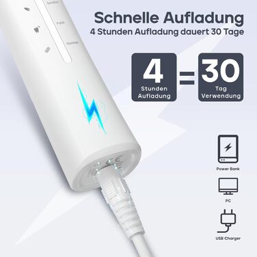 Електрична сонічна зубна щітка Seago SG-958, 40000 VPM, 5 режимів роботи, USB-зарядка, біла (8 насадок у комплекті)