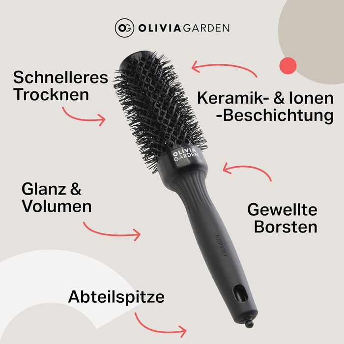 Керамическая круглая щетка для укладки волос Olivia Garden Expert Blowout Shine, антистатическая, 35 мм, черный цвет