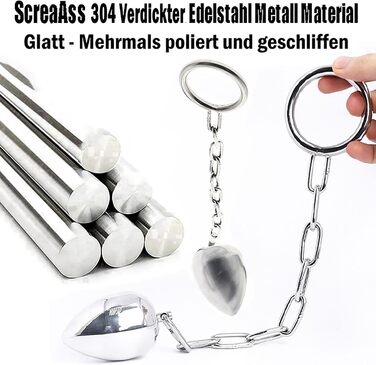 Сталевий кільце для яєчок та ануса з анальним штифтом та ланцюгом, 50 мм, срібний, для чоловіків