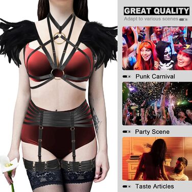 Набір пір'я для жінок PETMHS: корсет, бюстгальтер, клітка, готичний стиль, карнавал, фестувал, костюм (чорний, довгий)