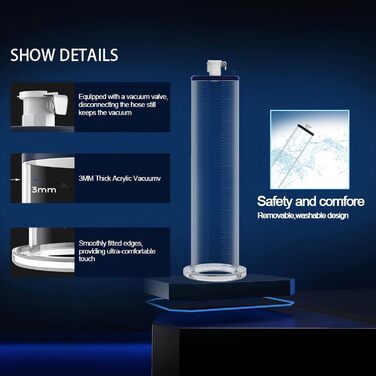 Вакуумний насос для збільшення пеніса з манометром та 7 кільцями. Мануальна помпа для чоловіків, 5.7 см