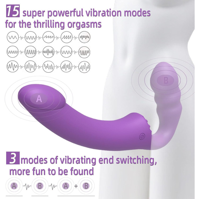 Вібратор для пар з двома головками та пультом керування - 15 режимів, для стимуляції клітора та G-точки, фіолетовий