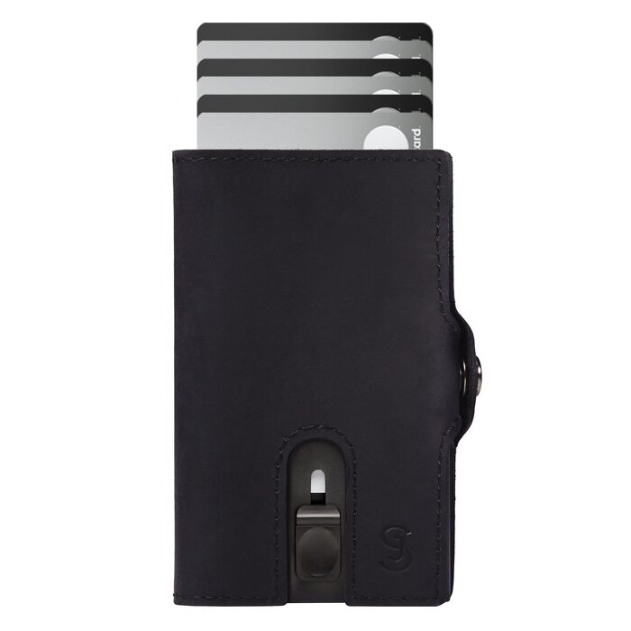 Чоловічий смарт-гаманець SLIMJACK з відділенням для монет та RFID-захистом, шкіряний тримач для кредитних карток з алюмінієвим корпусом, чорний