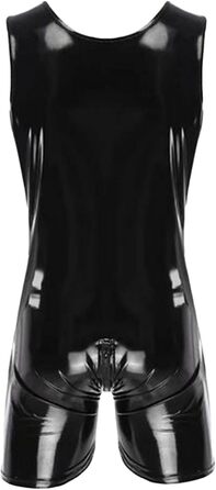 Чоловічий еротичний топ з латексу та шкіри: латексна футболка, шкіряна жилетка, еротичний боді, костюм для чоловіків, чорний XXL