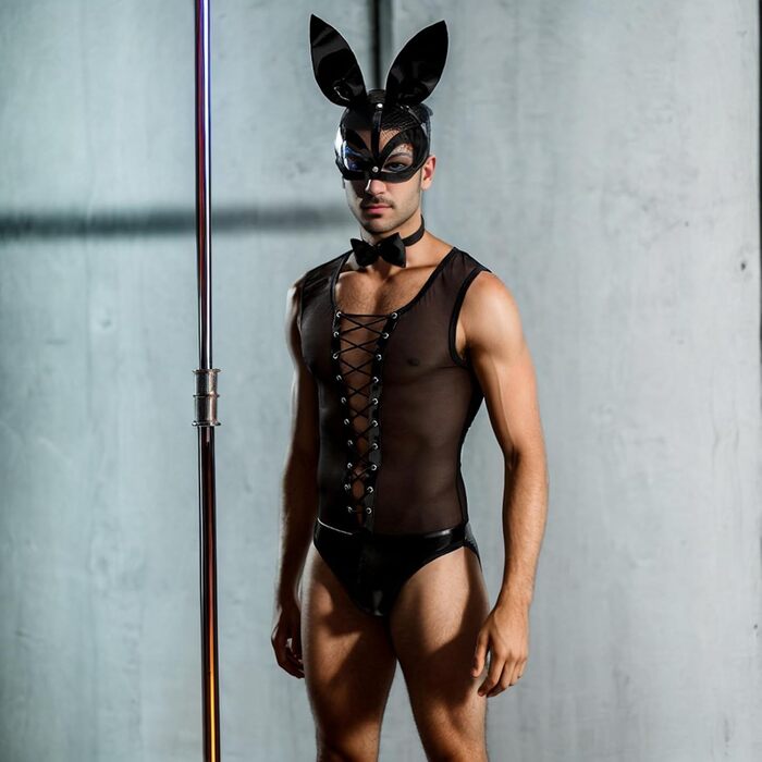 Костюм косплей Кролик для чоловіків, чорний, універсальний розмір. Набір спідньої білизни, ролеві ігри, клубний костюм