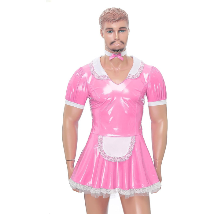 Костюм покоївки FEESHOW для чоловіків з лакового ефекту, костюм покоївки для карнавалу, Хелловіну, косплей (4XL, Рожевий)