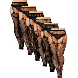 Чулки сітка халабрежки для жінок великих розмірів Jadive, 6 пар, чорні, готичний стиль, XL-XXXXL