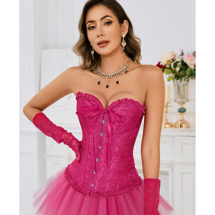 Корсет-бра XZQTIIVE для жінок, готичний корсет з мереживом, топ-бюстгальтер (XS, рожевий кармінний колір)