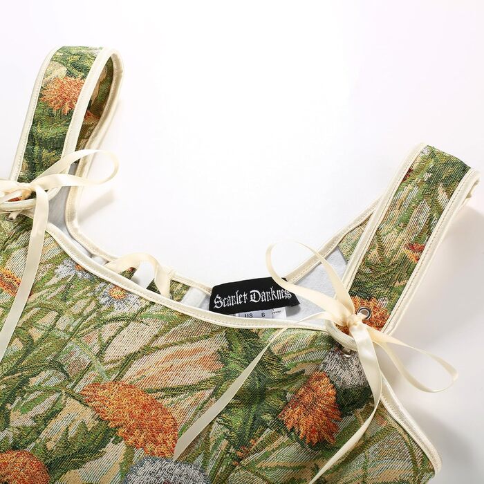 Корсет SCARLET DARKNESS у стилі Ренесанс з квітковим принтом, жовті квіти (44)