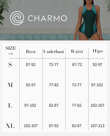 Чармо жіночий купальник для спорту з животом, цілісний з блискавкою спереду, купальник з чашками, чорний/білий, XL