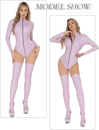 Корсет-боді FEOYA з еластичної штучної шкіри, лак, довгі рукави, для клубів, вечірок, ковбойський стиль, Cosplay, карнавал, S-3XL (фіолетовий, L)