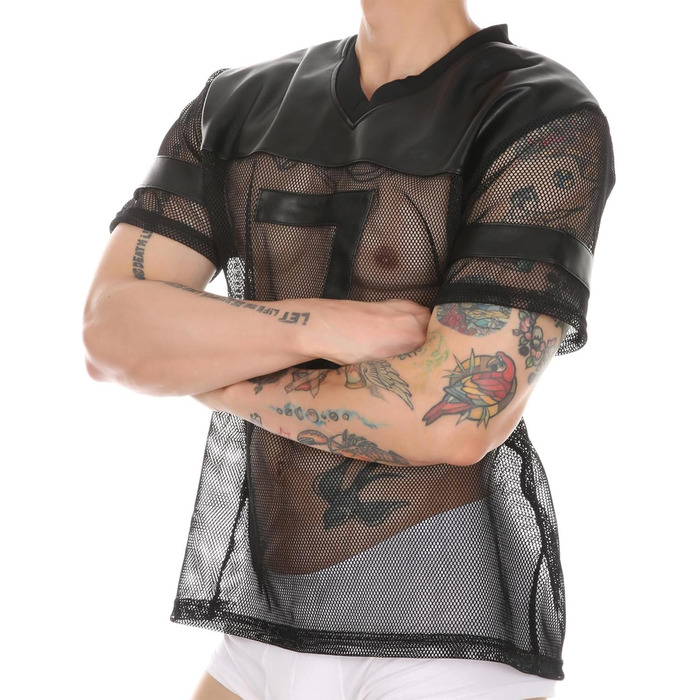 Чоловіча футболка AIEOE з сітчастою вставкою, прозора, спортивна, коротким рукавом, сітчаста, сексуальна, кроп-топ, розмір S (XL)