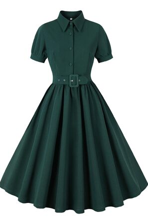 Сукня Rockabilly AXOE 50-х років вінтажна А-силуету з поясом та ґудзиками, темно-зелена, розмір 4XL, для вечірки та на кожен день